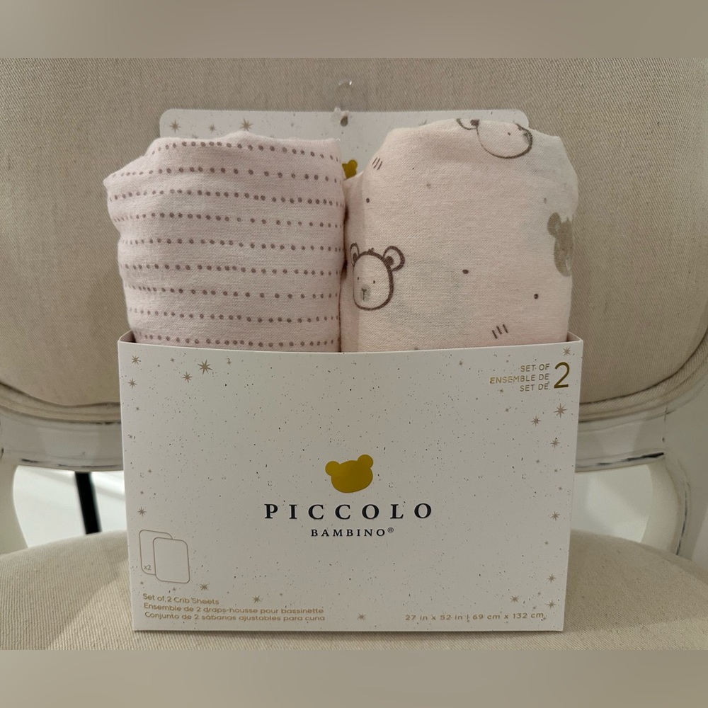 🧸 NWT Flannel Baby Piccolo Bambino Crib Sheet Set - Pink and White Teddy Bears
